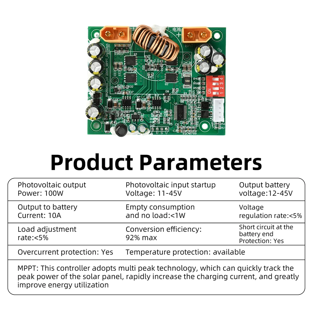 100W Solar-Controller mit Maximum Power Point Tracking (MPPT) und intelligenter Leistungsverfolgung für 12V/24V-Energiespeichersysteme, DIP-Schalter für – Detail 7