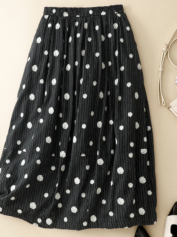 

Authentic 2025 Polka Dot Bloomer f Skirt Women's Autumn Winter New Sle Bla Cotton Linen A-Line Skirt High Waist Warm C...