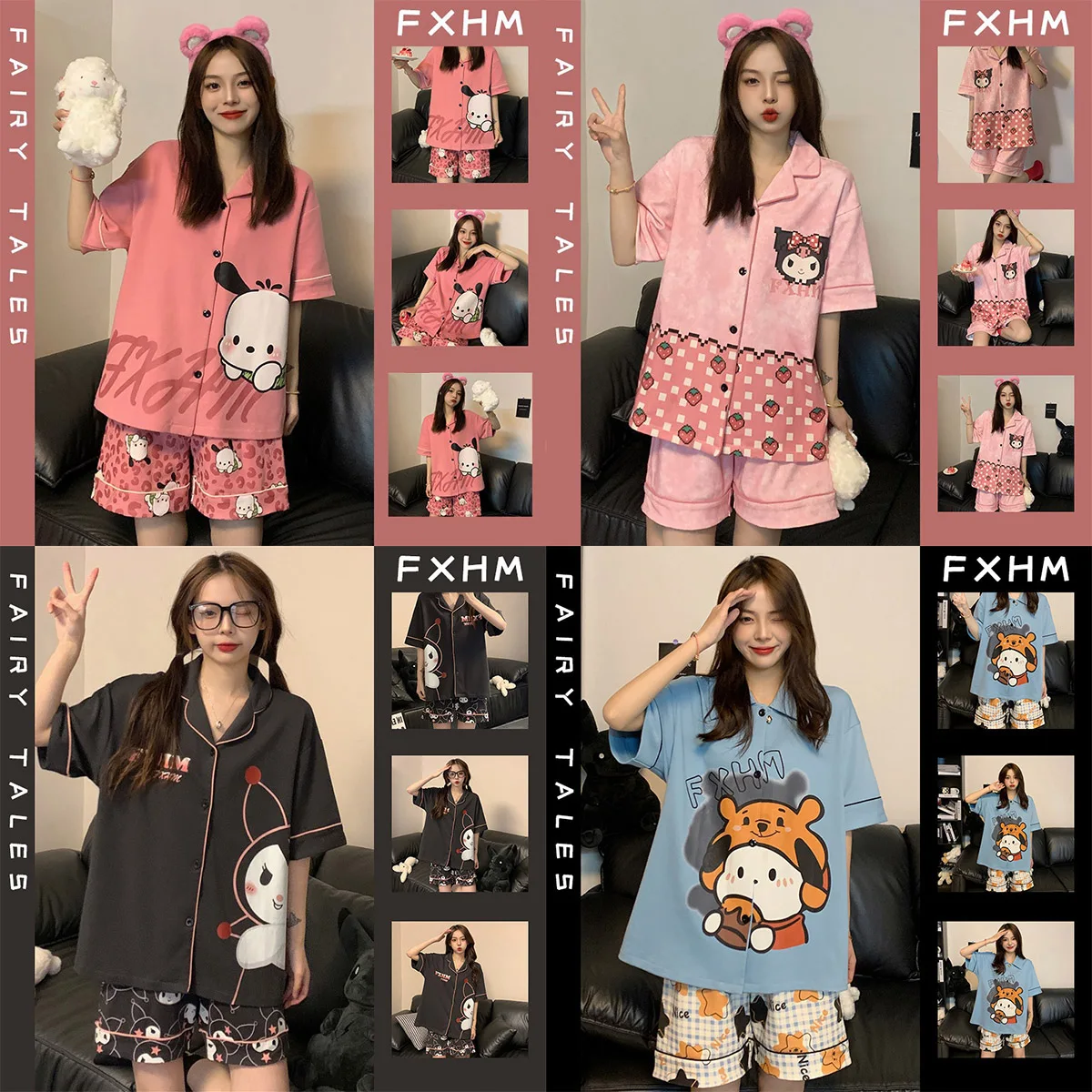 

Пижама Sanrio Kuromi Mymelody женская летняя Новинка в стиле INS мультяшный свободный крой универсальная домашняя одежда с коротким рукавом