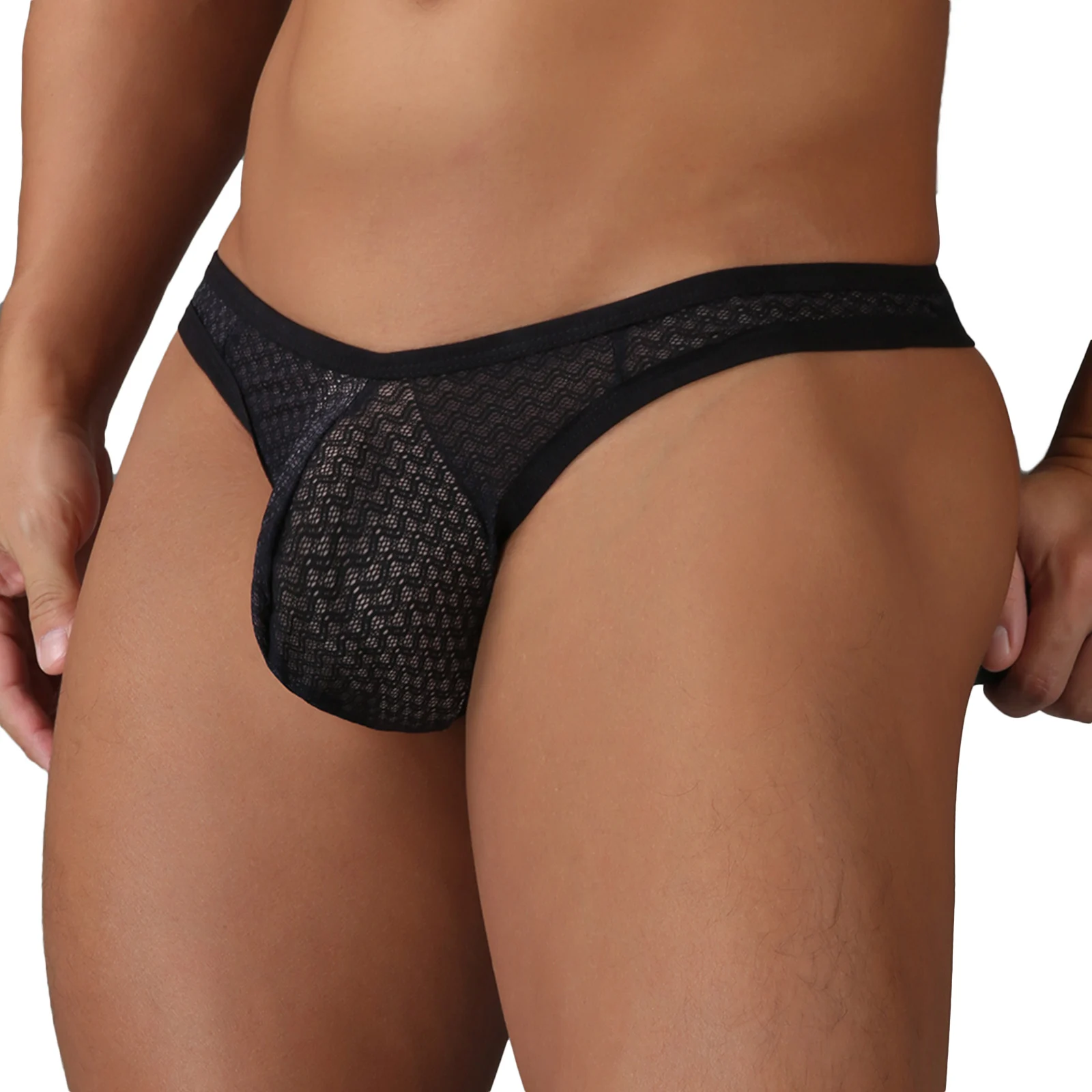 Mesh Panties Men's Underwear Thong  Transparent Lace Underpants  Lingerie G-String U Convex Pouch Underpants