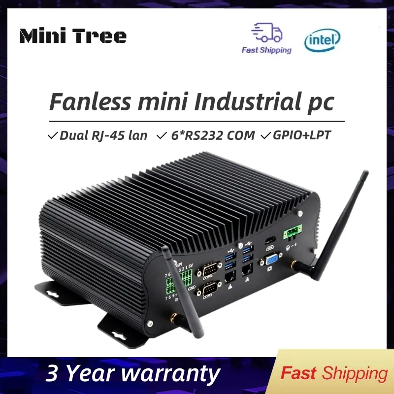 6-COM Fanless Industrial Box PC Core i7-1195G7 i5 1135G7 Dual 2.5G LAN Windows 10 Linux Computer industriale compatto GPIO 4G SIM