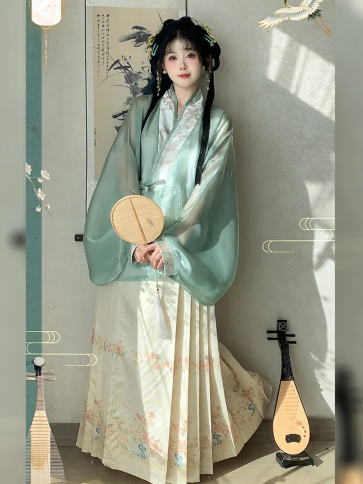 

Новый женский костюм Hanfu для выступлений, изготовленный на Su Chun Yue Ming, с перекрестным воротником и юбкой из конского лица.