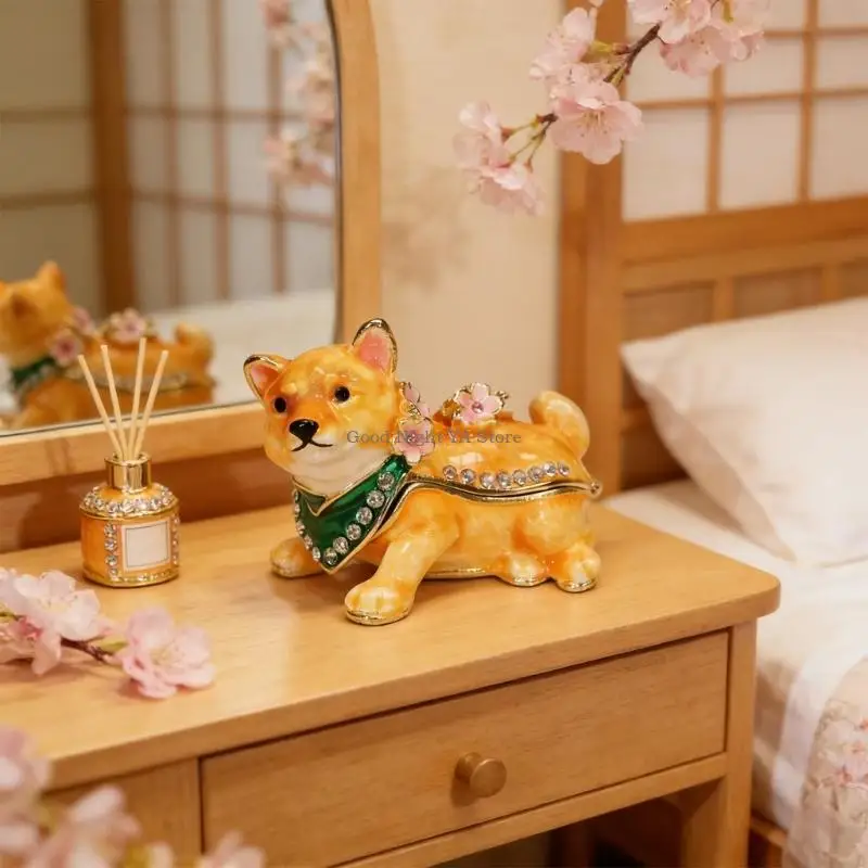  Delicate Enamel Finish Shiba Inu Keepsakes Box For Organizing Small Jewelry