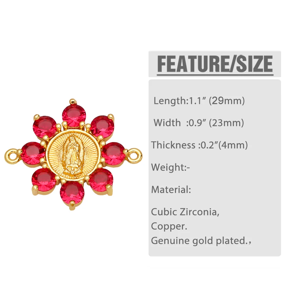 OCESRIO CZ Flower Virgin Mary Charms for Bracelete Making Copper Gold Plated Jewellery Crafts Wholesale niña virgenes chma173