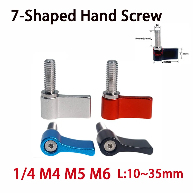 1Pc M4 M5 M6 1/4 Aluminum Alloy Adjustable 7 Shape Handle Screw Adjustable Handle Knob Tighten Screw for SLR Rail Rod Slider