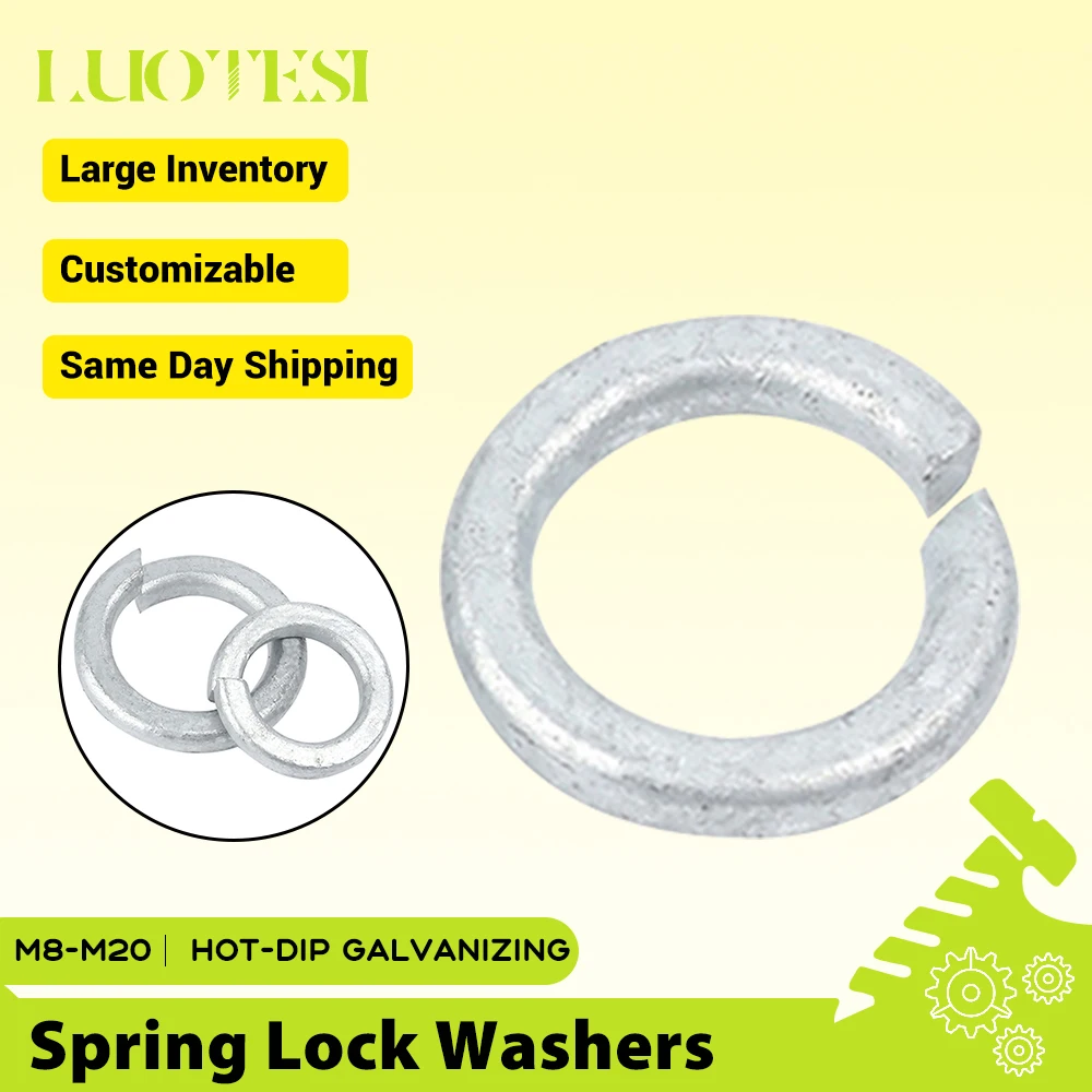 5/10/20/30 pcs Hot-dip Galvanized Spring Lock Washers M8 M10 M12 M14 M16 M18 M20 Galvanized Steel Elastic Gasket GB94