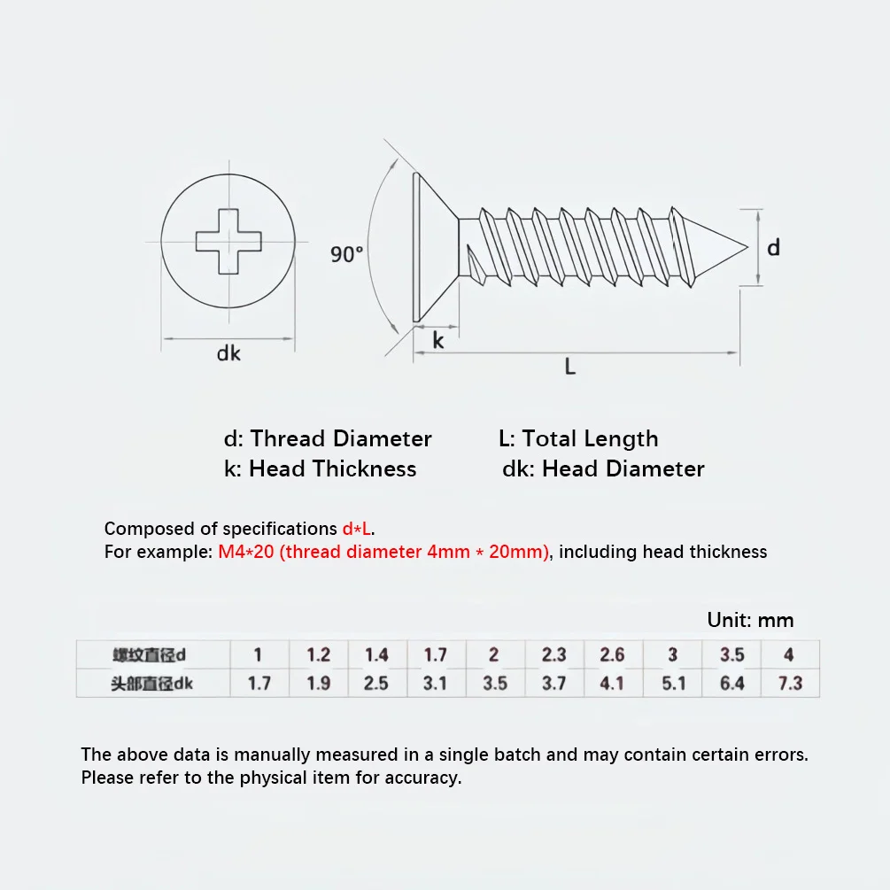 300pcs Black Plated Iron Countersunk Flat Head Self Tapping Screws M1-M3, KA Electronic Cross Drive Pointed Tails Hardware Kit.