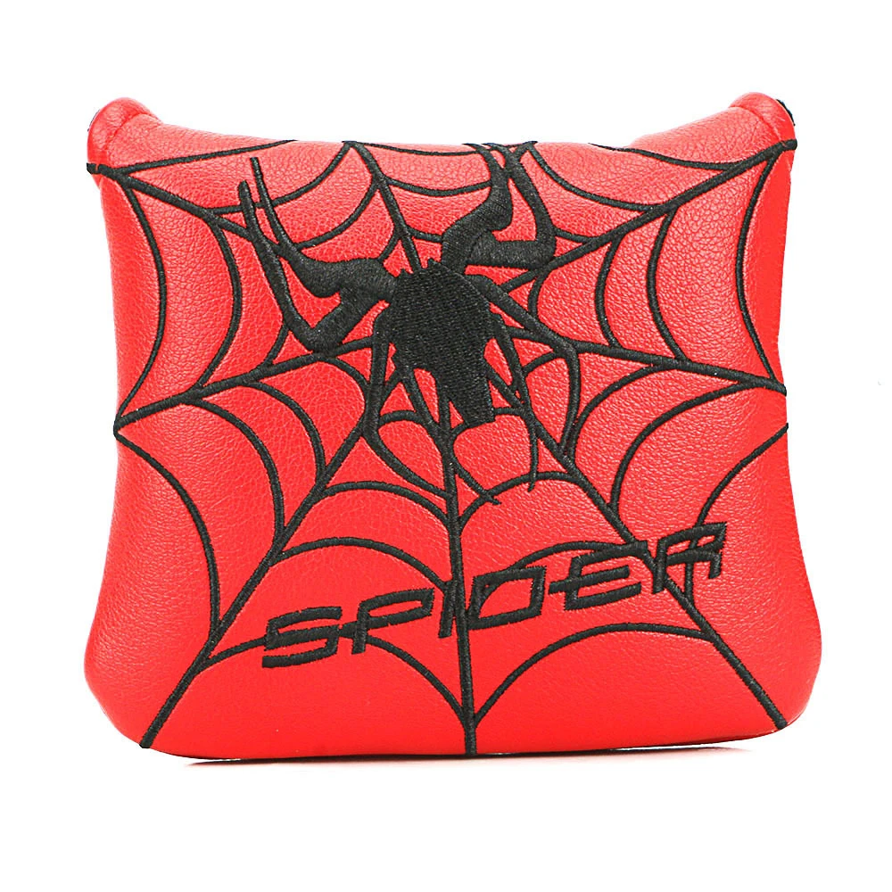 Spider Embroidery Pattern Golf Putter Cover PU Leather Large Mallet Golf Head Cover Magnetic Closure Golf Head Cover