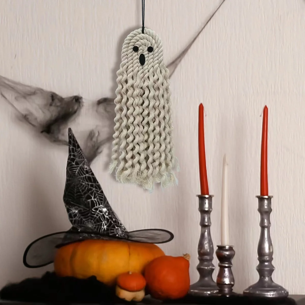 

Cute Handwoven Ghost Pendant 2023 Halloween Decoration Wall Windows Fireplace Home Decor Creative Hemp Rope Props Kids Gifts Toy