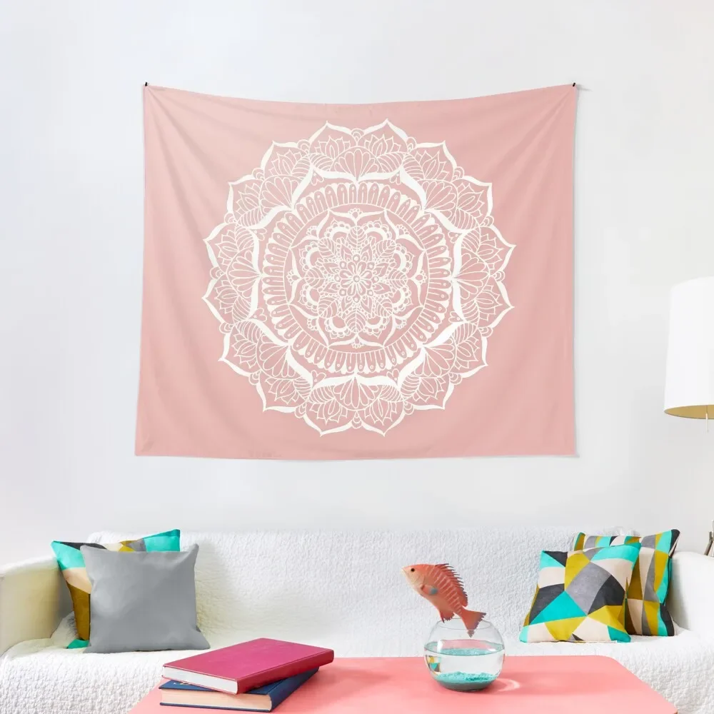 

White Flower Mandala on Rose Gold Tapestry Bathroom Decor House Decor Home Decoration Accessories Tapestry