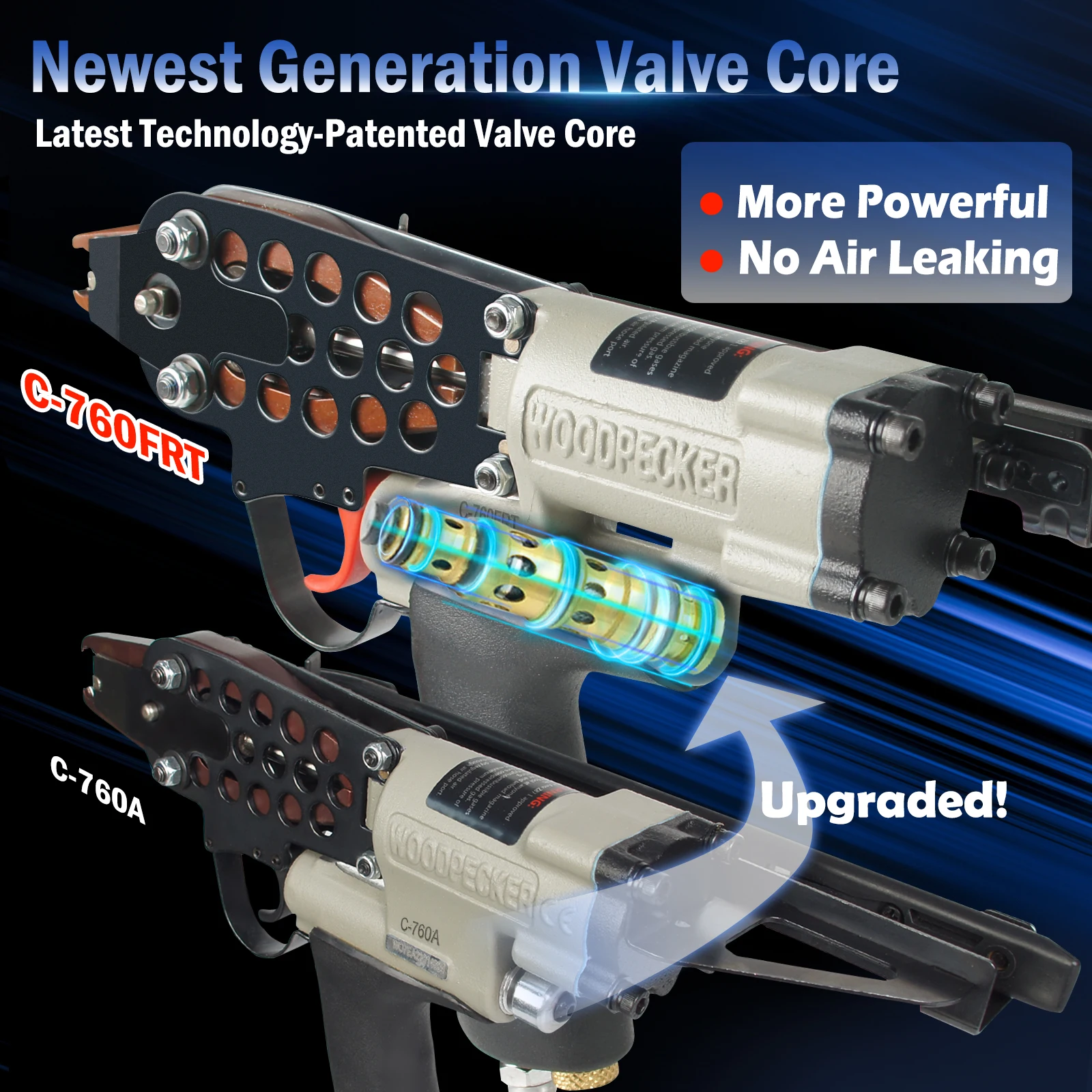 

Woodpecker #C-760FRT 16 Gauge Pneumatic Hog Ring Staple Gun,New Adjustable Speed Generation 1/2-Inch Inner Crown Air Power C Ri