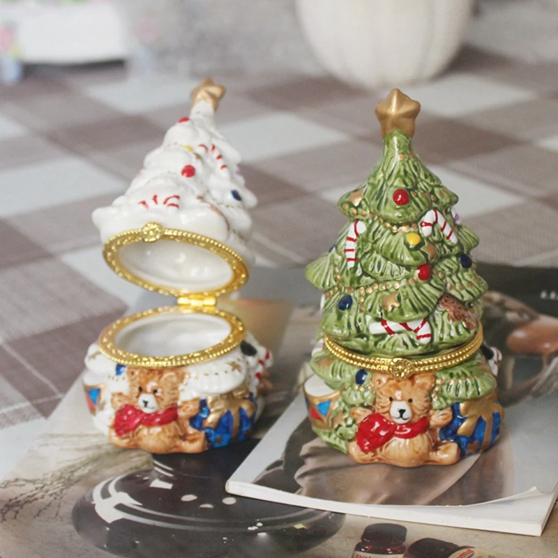 Trinket Box Ornaments Xmas-Tree Jewelry Box Ring Holder Organizer Display Jewelry Holder For Xmas Charms Earrings Easy Install