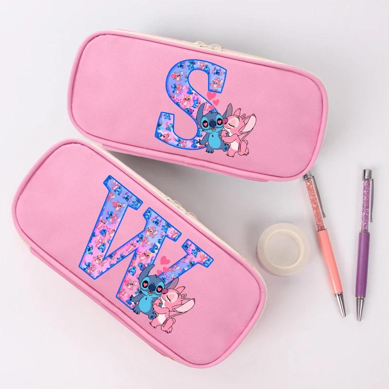 Stitch Angel Anime Pencil Case Disney Letter A-Z Stationery Bag Student School Organize Storage Pen Pouch Kids Gift Hot Sales