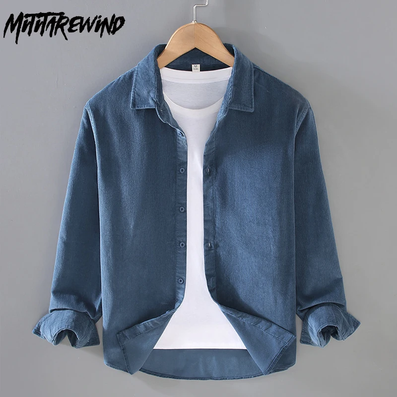 

Corduroy Vintage Shirt Men Spring Autumn Daily Long Sleeve Casual Shirts Loose 100% Cotton Shirt Male Simple Versatile Shirt