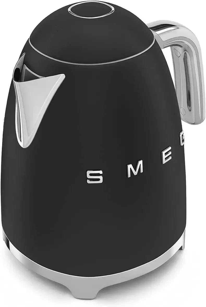 SMEG 50er Jahre elektrischer Wasserkocher im Retro-Stil mit automatischer Abschaltung, abnehmbarer Basis und Wasseranzeige, KLF03BLMUS, mattschwarz