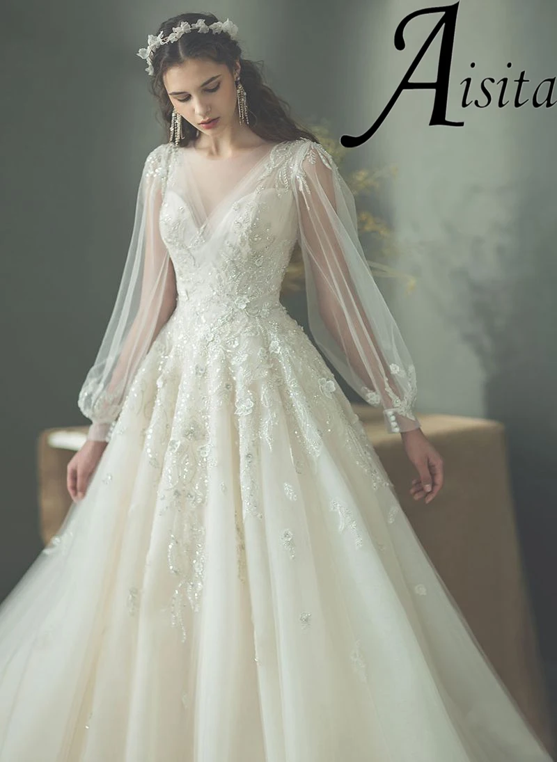 Simples decote em v tule vestido de casamento marfim rendas apliques lanterna manga uma linha vestido de noiva para tamanho personalizado vestidos de novia