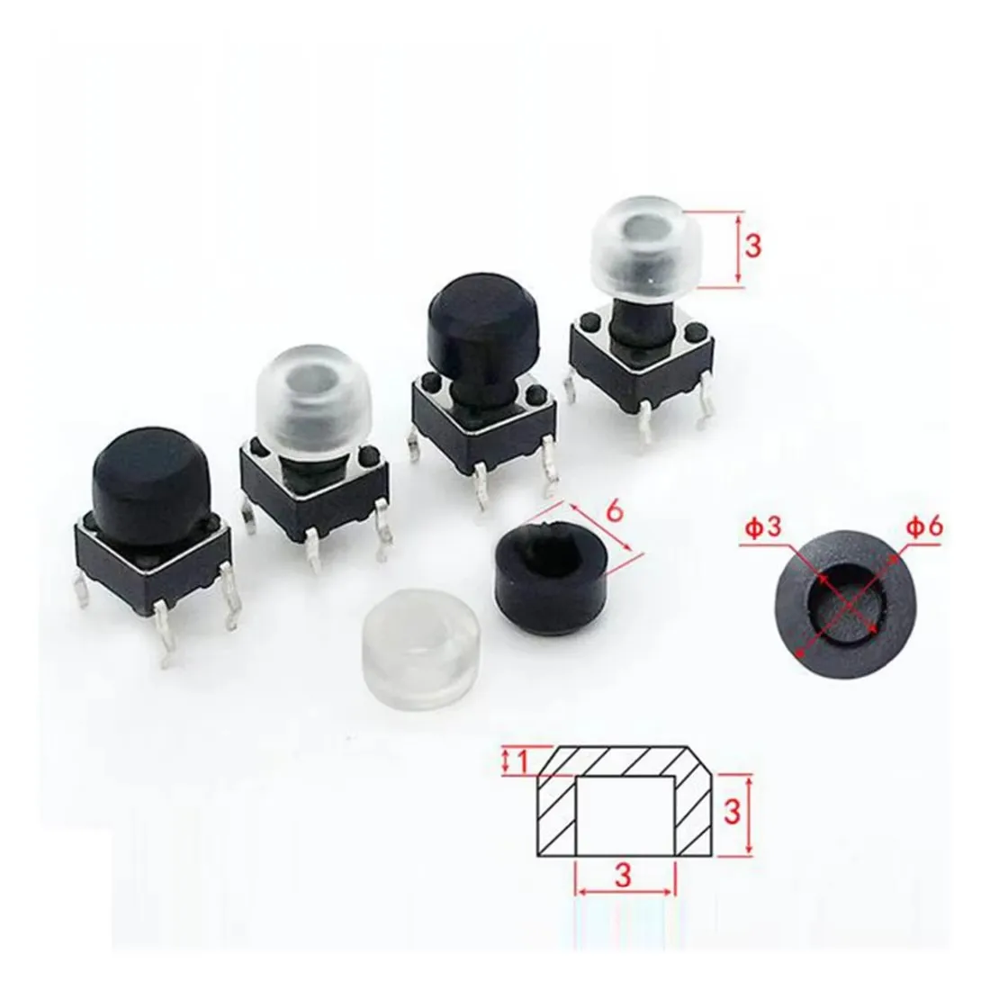 100 Stück Silikon-Rundloch-Knopfkappen 6*6mm Drucktastenschalter-Abdeckungen Taktile Abdeckung für 6*6mm Runde Tastschalter Großhandel – Detail 2