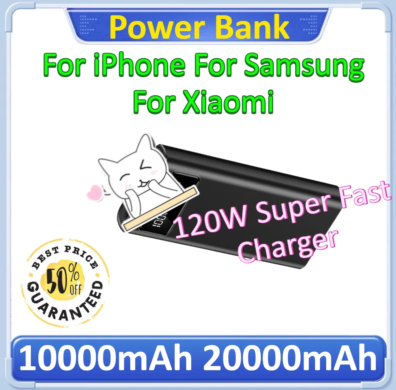 

10000mAh 20000mAh Power Bank For iPhone For Samsung For Xiaomi Mobile Power Portable External Battery 120W Super Fast Charger