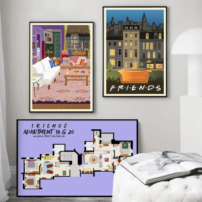 Friends Classic TV Show Apartment Floor Plan Interior Illustrasion Poster Wall Art Pictures Canvas Painting Home Decor Gift