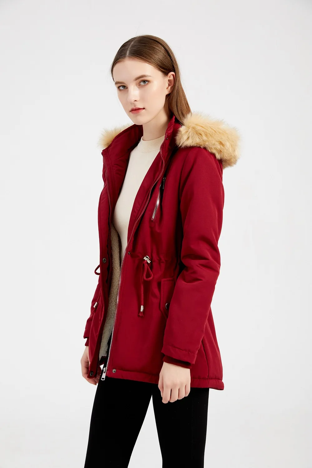 Winter New Arrival Women's Dark Brown Hooded Mid-Length Coat, Stylish and Warm Thick Jacket. Khaki, Black, Blue, Pink Parkas.