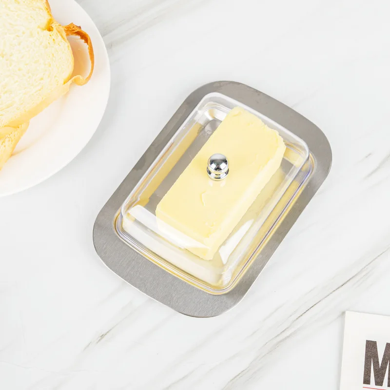 صندوق تخزين زبدة الجبن من الفولاذ المقاوم للصدأ مع غطاء حاوية زبدة طبق الزبدة لصندوق حفظ المطبخ للثلاجة