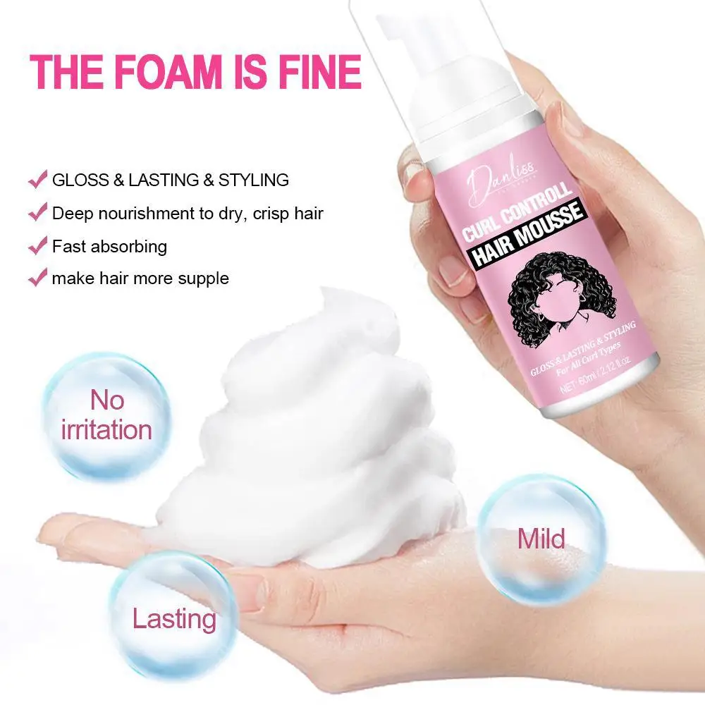 Mousse modeladora de cabelo encaracolado, creme modelador fofo, nutritivo, elastina, hidratante, mousse para cabelo, evita a secura de 60ml u8y4