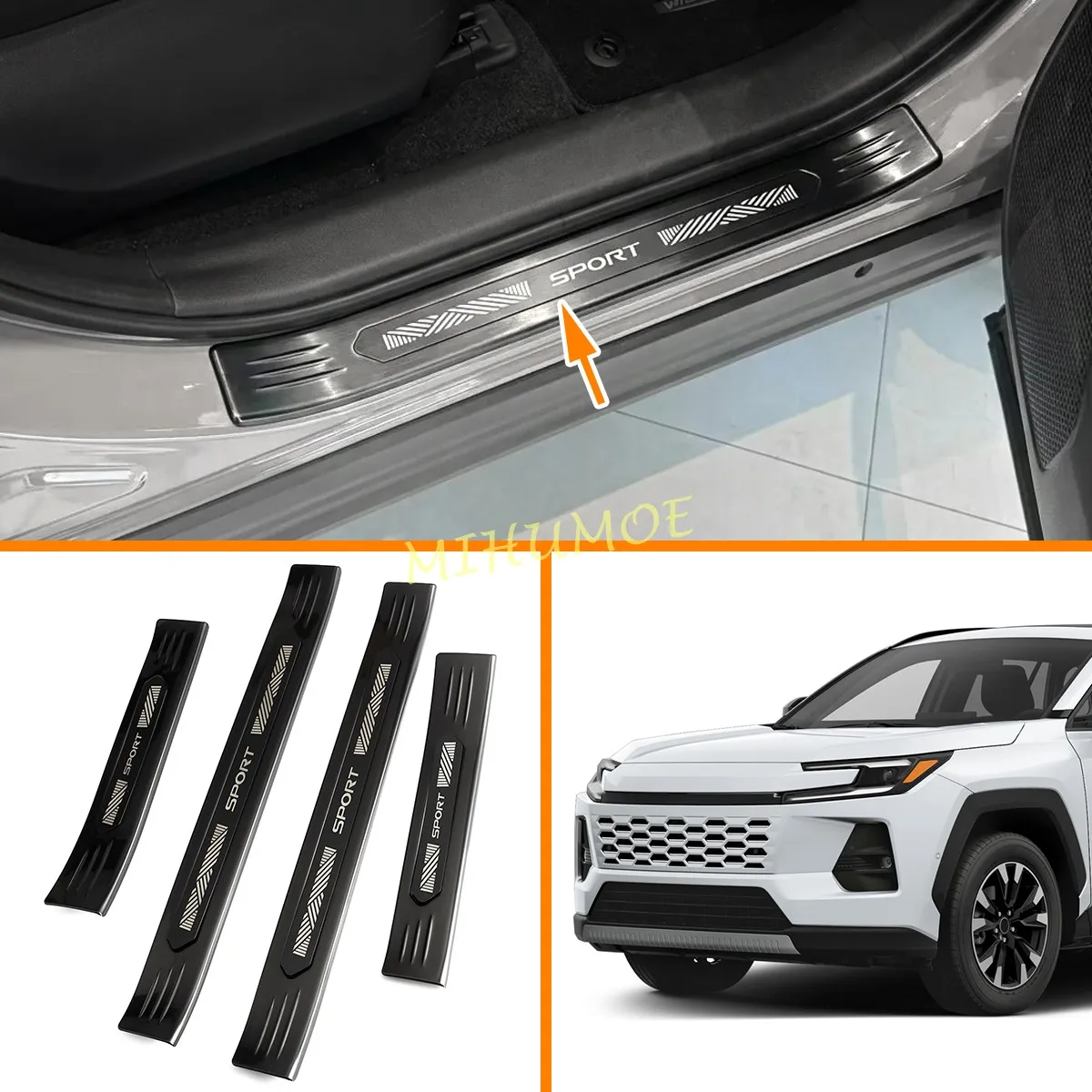 For Toyota RAV4 AX60 2026 2027 Stainless Steel Black Car Outside Door Sill Scuff Plate Door Guard Protector Trim Accessories