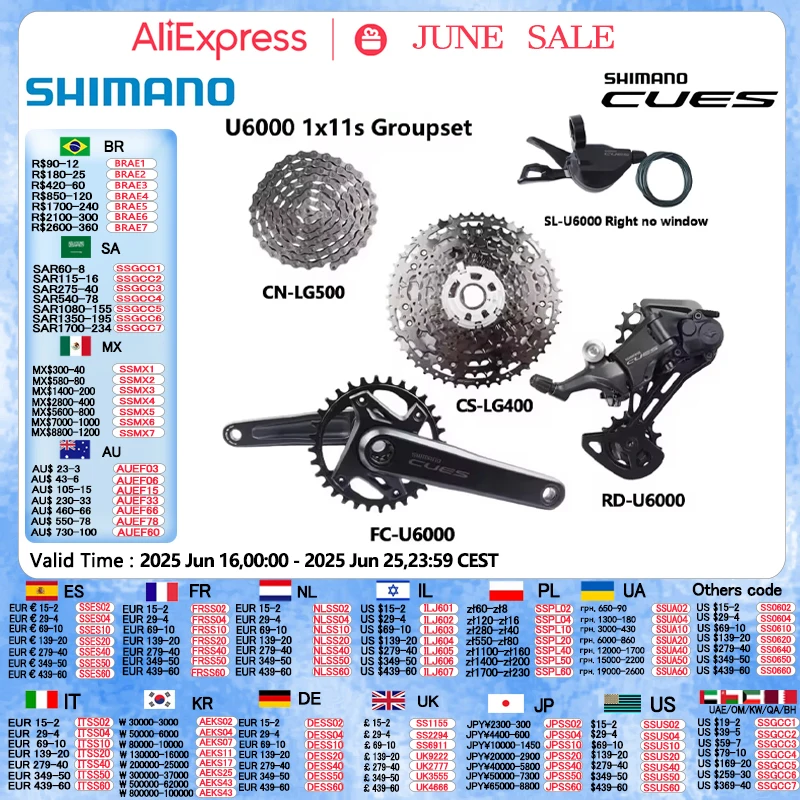 Shimano CUES U6000 1x11s MTB Groupset 170MM 32T Задний переключатель шатунов U6000 SGS SL Right 11s LG500 Цепь Набор горных велосипедов