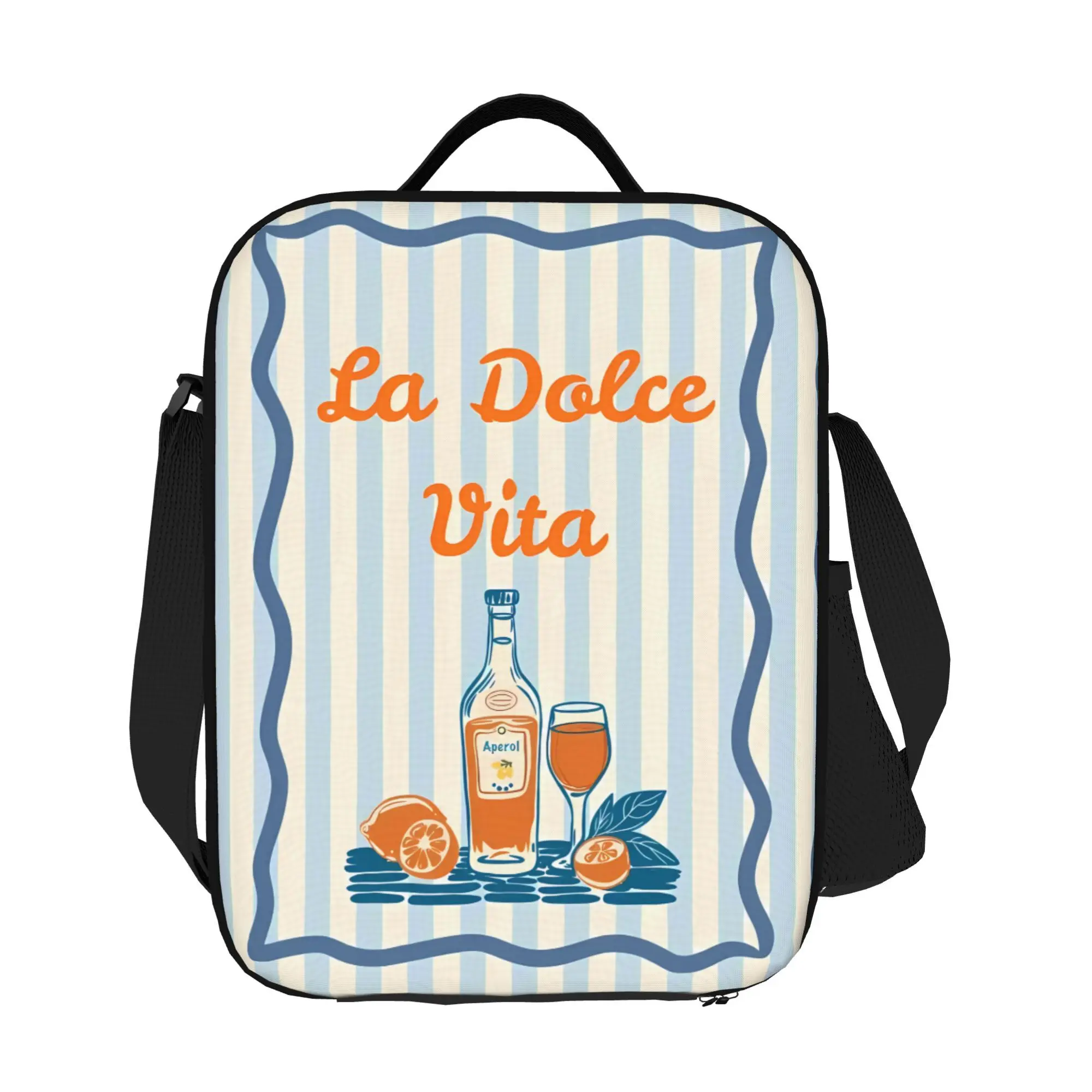 Wine Bottle Glasses Print Lunch Bag - Durable Polyester, Non-Food Contact, Ideal for Work or Picnics, Hand Wash Only