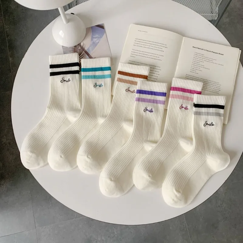 1/6 pairs Spring Autumn new casual comfortable sports women's socks fashion versatile mid tube socks breathable women's socks