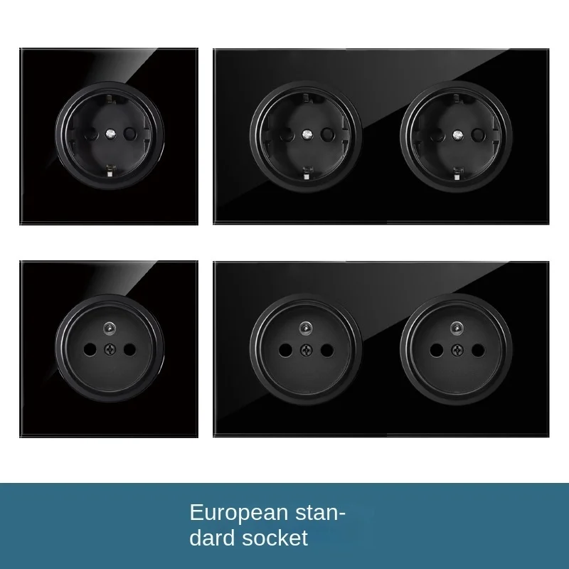 

Toughened glass black panel port version 13A British standard switch socket British three five hole single double open concealed