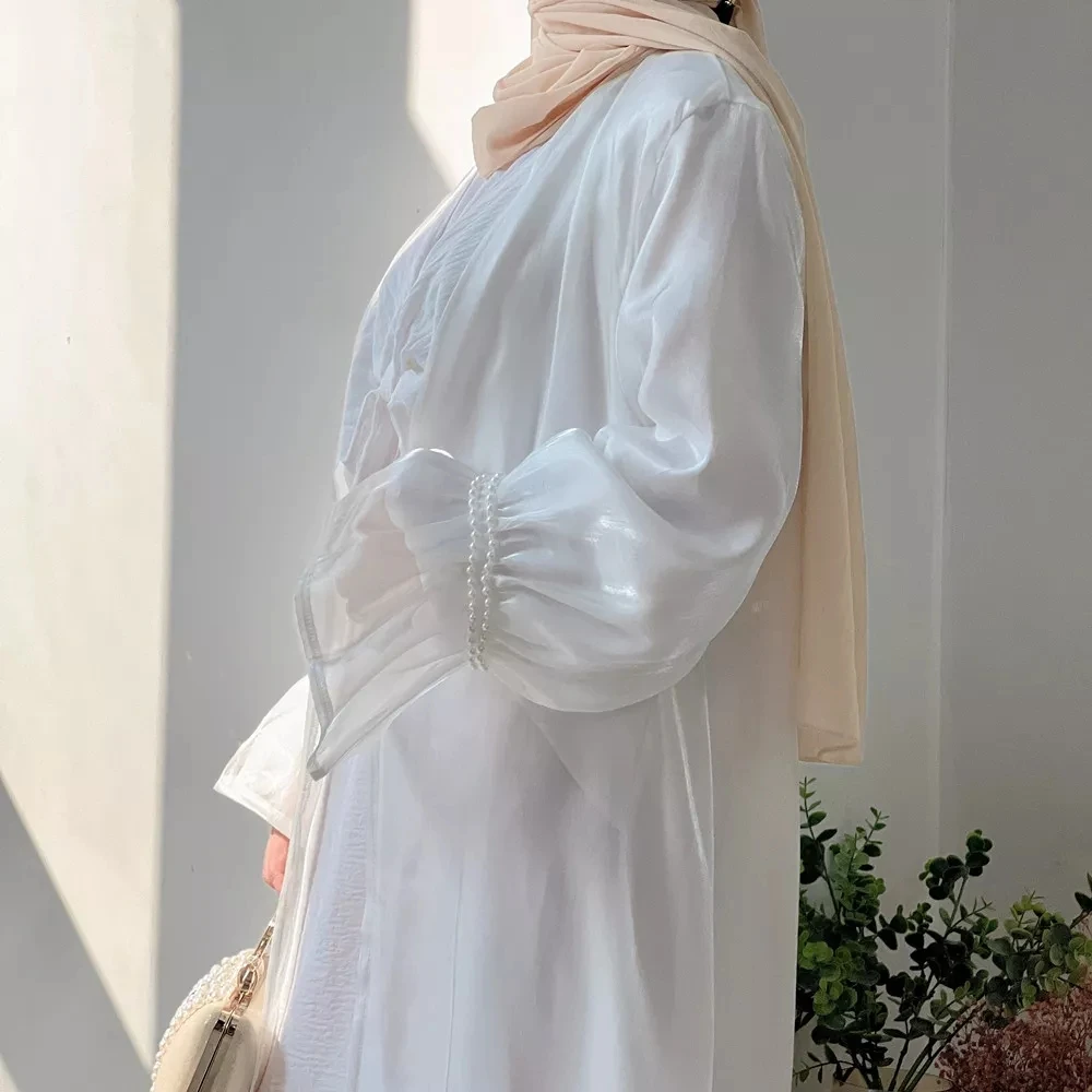 Ramadan Open Abaya Islamic Clothing Sheer Organza Muslim Women Long Dresses Dubai Turkey Party Outfit Kimono Cardigan (No Inner)