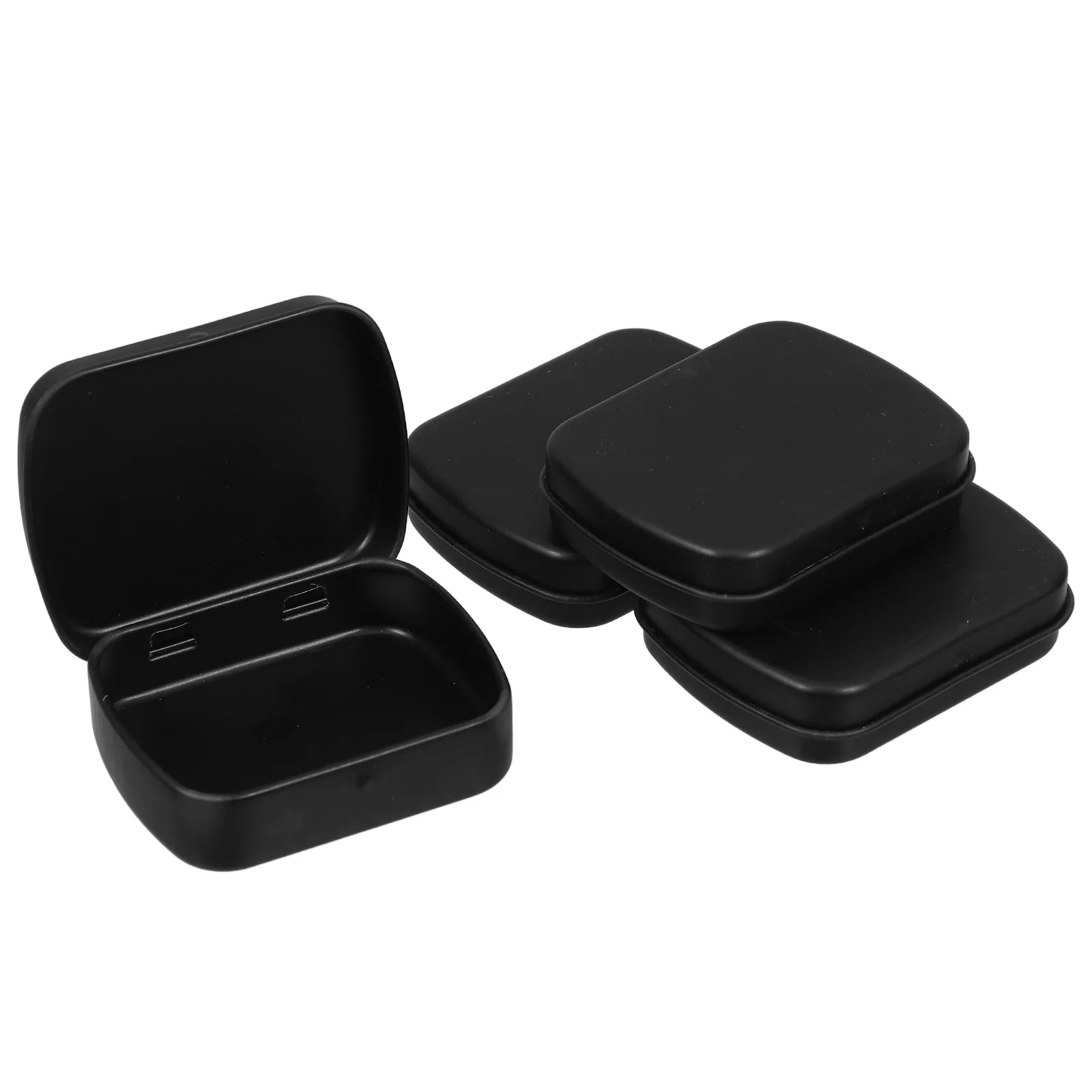 

4Pcs Flip Top Metal Tin Box Small Rectangle Hinged Lid Portable Storage Organizer Jewelry Candy Craft Case Black