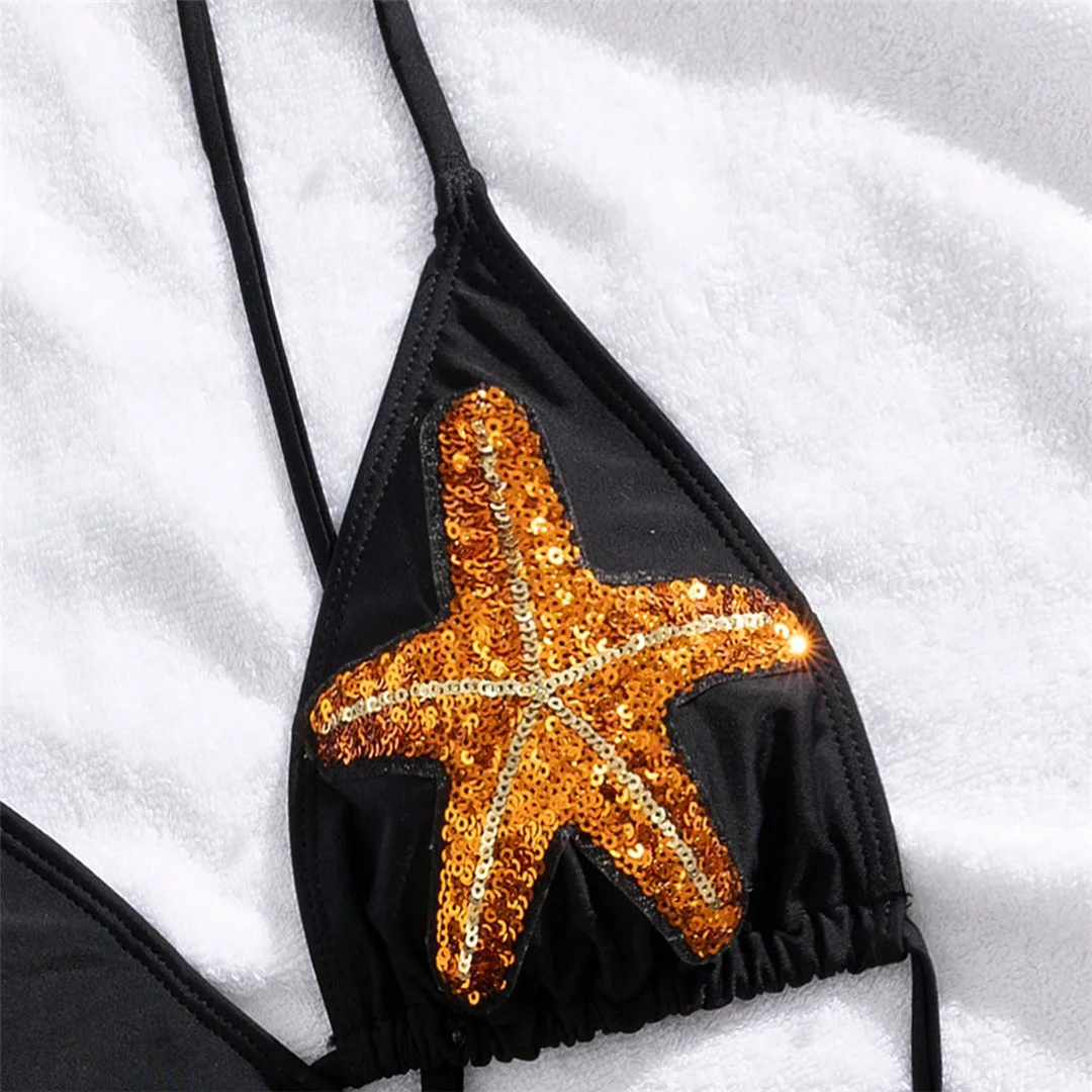 S - XL Neuer asymmetrischer Badeanzug mit Pailletten und Sternen, einteiliger Badeanzug für Damen, Badebekleidung, Monokini mit hohem Beinausschnitt, Badeanzug, Schwimmanzug V7560 – Detail 4