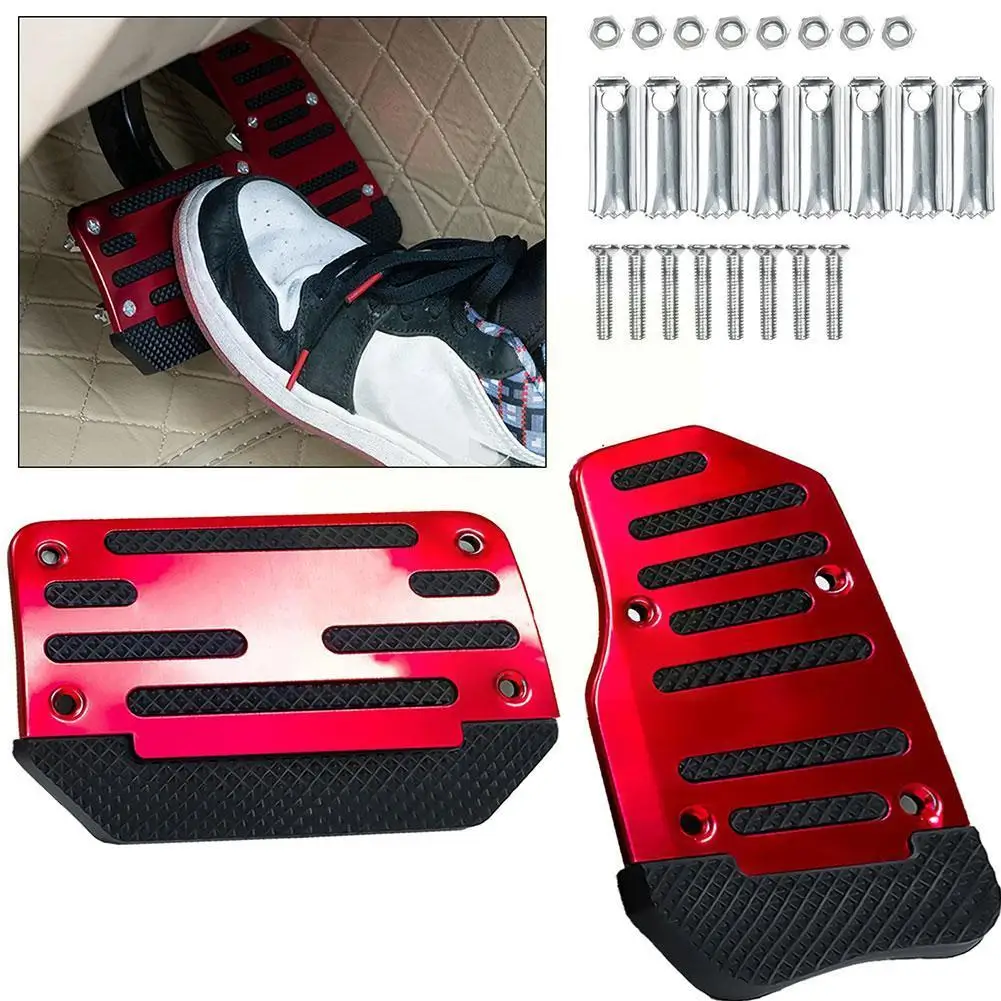 2pcs Universal Aluminum Automatic Transmission Car Foot Gas Blue Pedal Set Red Silver Cover Non-Slip Pedals Brake Kit Fuel