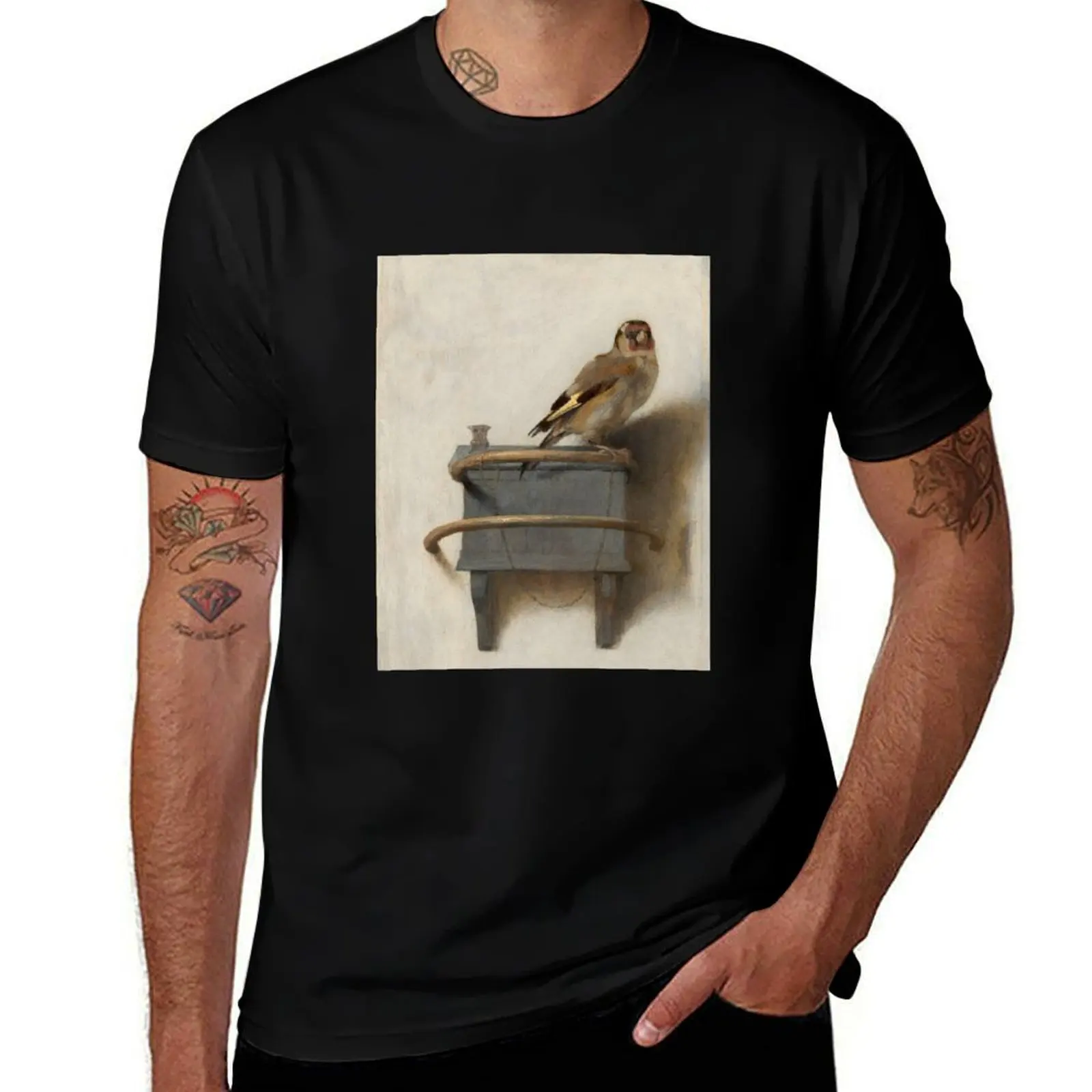 The Goldfinch by Carel Fabritius T-Shirt Basic Short Sleeve Cotton Blend T-Shirt