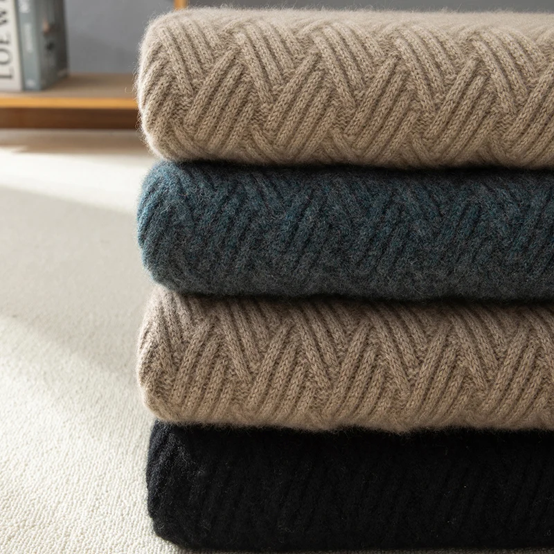 High quality 100% cashmere men's pullover knitted sweater Pull luxury Jumper round Neck thick Tops trendy men's streetwear