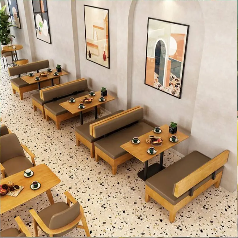 & New Trend Cafe Table Set Restaurant Chairs Metal Commercial Restaurant Booths With Tables Wooden Wood Modern Solid PU Leather
