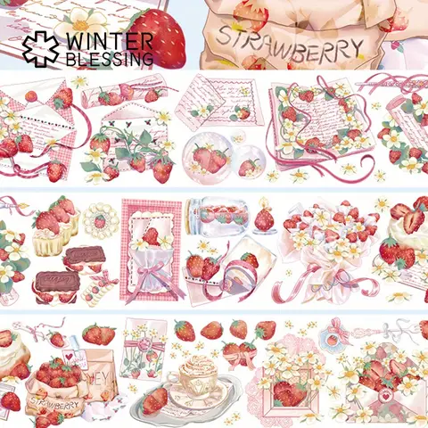 2m lasersilverfärgad PET Washi-tejp jordgubb transparent rulle klistermärke dekorativ tejp för scrapbooking, journal, brevpapper 10 best sales jordgubbs-washitejp - №3