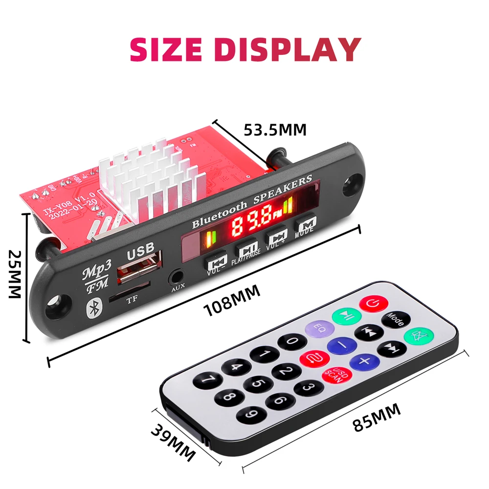 60W Amplifier MP3 Car player 40W 25W WAV Decoder Board Bluetooth 5.0 USB Recording Module FM AUX MP3 Radio Speaker 12V with Mic