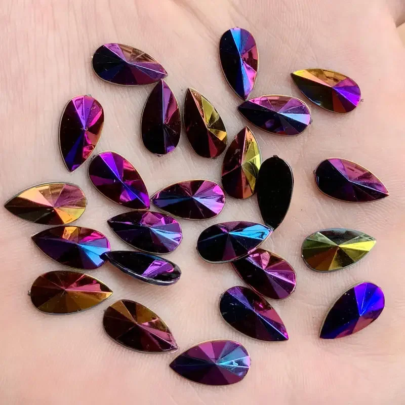 50pcs 7*13mm Colorful Drops Rhinestone Applique No Sew On Crystal Stone Flat Back Acrylic Strass for Clothes Crafts DIY -HB75