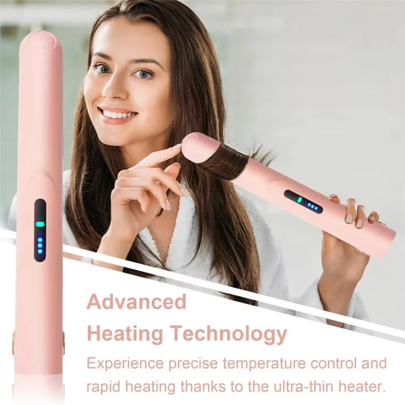 

B02C-Wireless Hair Curler USB Rechargeable, Fast Heating, Large Capacity Battery Portable Mini Curling Iron For Women A