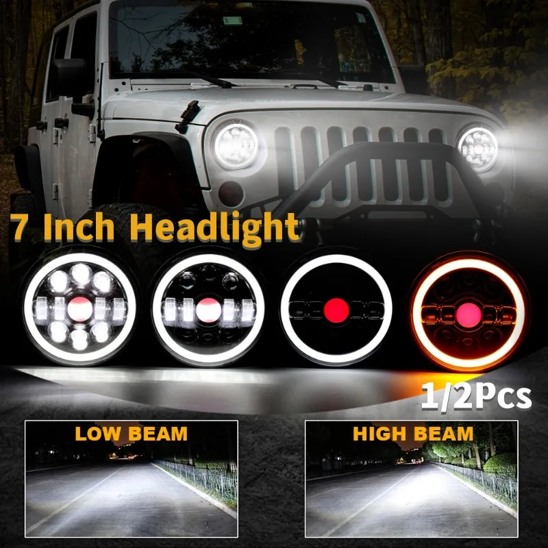 

1/2 Pcs 7 Inch Round LED Headlight Motorcycle Trunk Headlamp Light Signal Lamp for Jeep Wrangler JK TJ CJ Hummer