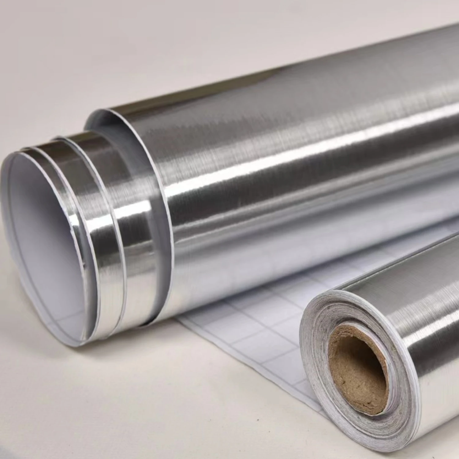 Brushed Silver Metal Contact Paper Waterproof Peel Stick Self‑Adhesive Vinyl Film for Kitchen Countertop Living Room Decoration
