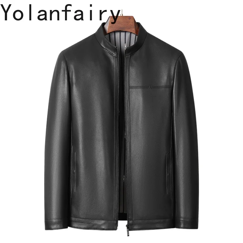 

YOLANFAIRY High Quality 100% Real Leather Jacket Men Short Casual Business Genuine Sheepskin Leather Jackets Man Coat Jaquetas