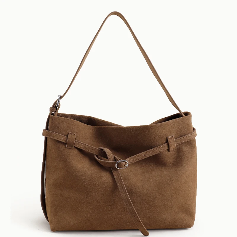 

Suede Women's Tote Bag 2025 New Niche Design Frosted Cowhide Vintage Large Capacity Slack Single-Shoulder Crossbody Bag