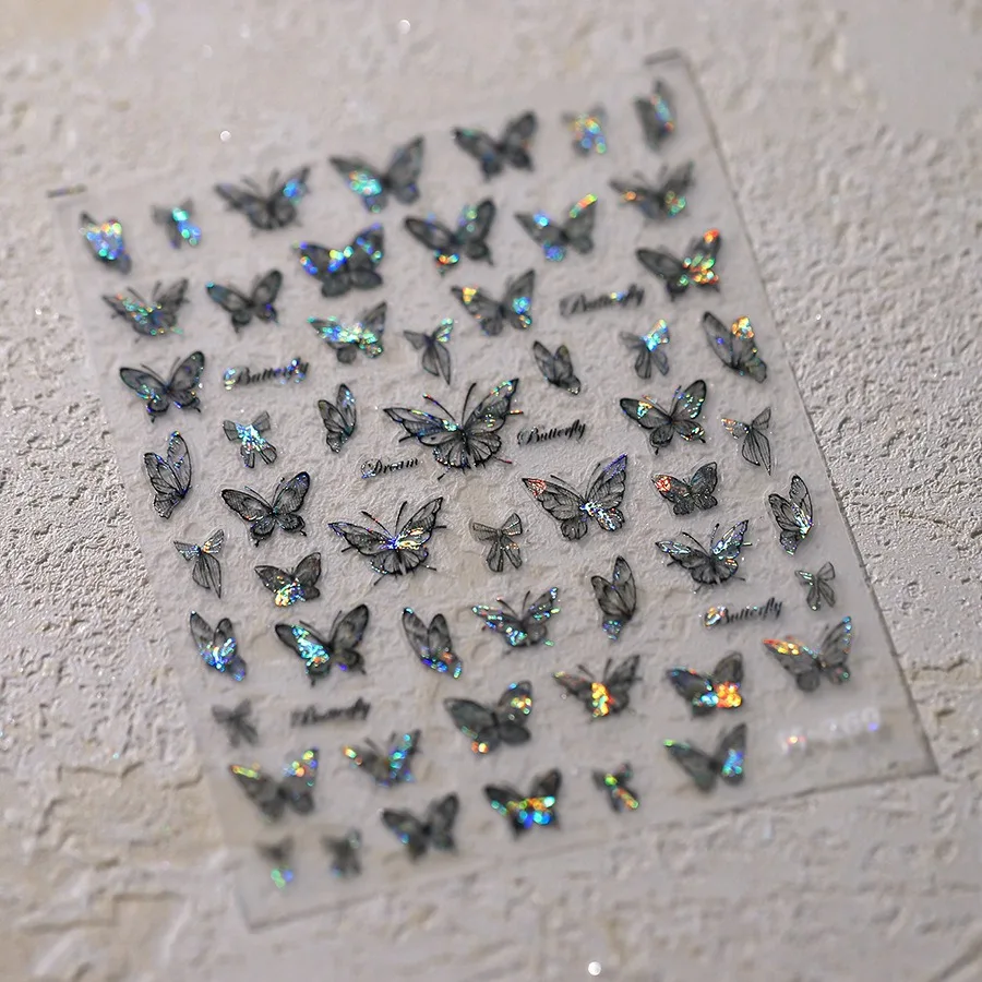 Shinny Black Dark Butterfly Nail Stickers Shell Light Design Adhesive Stickers Nail Art Decals Decoration Manicure