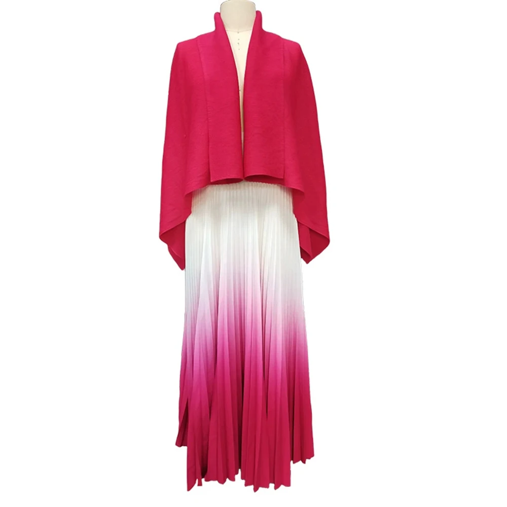 Rockanzug in Übergröße für Damen, Sommer, schmal, zweiteilig, langer Rock, plissiertes Oberteil, Faltenrock-GZXX1022