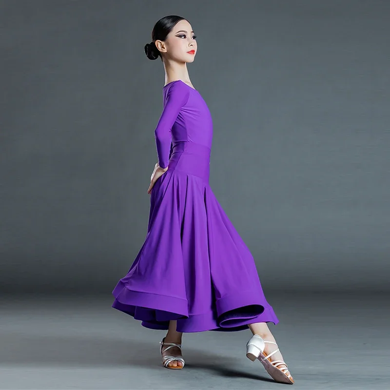 Girls Ballroom Dance Costume Autumn Blue/Purple Tango Waltz Dancing Clothes Standard Competition Dancewear Practice Wear