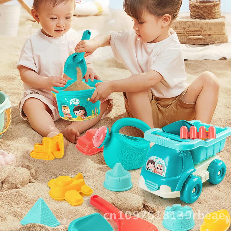 Conjunto de ferramentas de escavação de areia para crianças, 18 peças, verão, plástico, pá de praia, balde, pacote de brinquedos para mãos e agarrar o cérebro